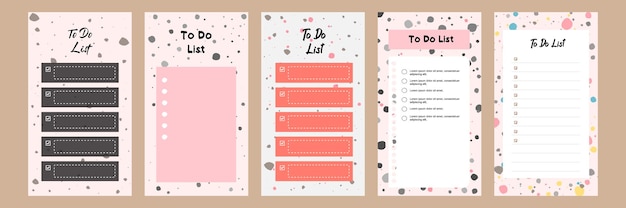 Set collection of colorful blank to do list template for social media story with terrazzo pattern
