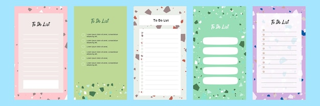 set collection of colorful blank to do list template for social media story with terrazzo pattern