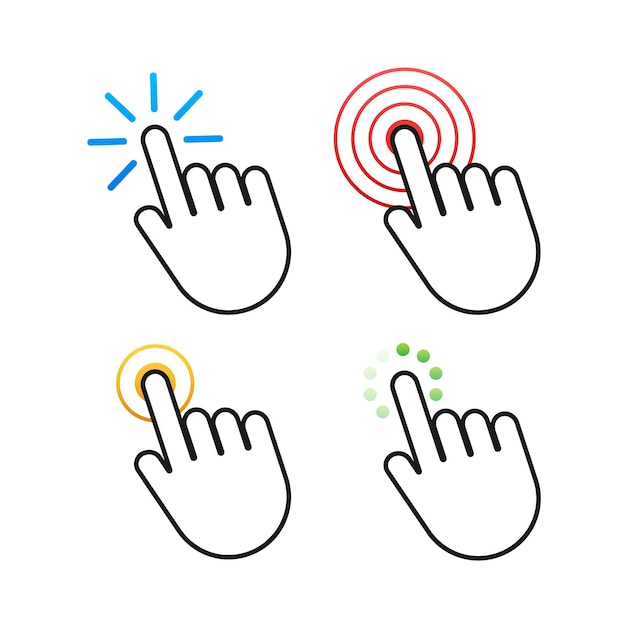 set hand cursor icon click. vector stock illustration.