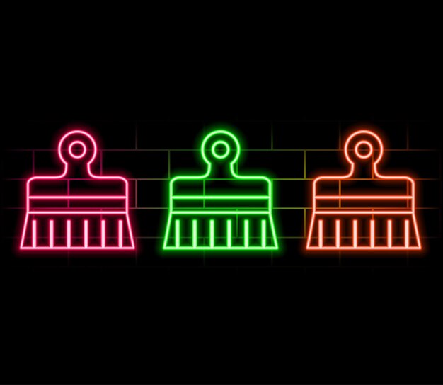 Set line Paint roller brush and Notebook Glowing neon icon Vector