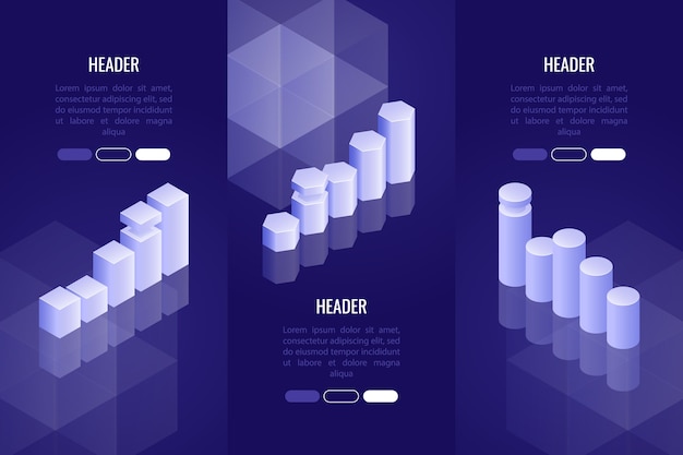Set of 3 business headers with various chart and graphs.