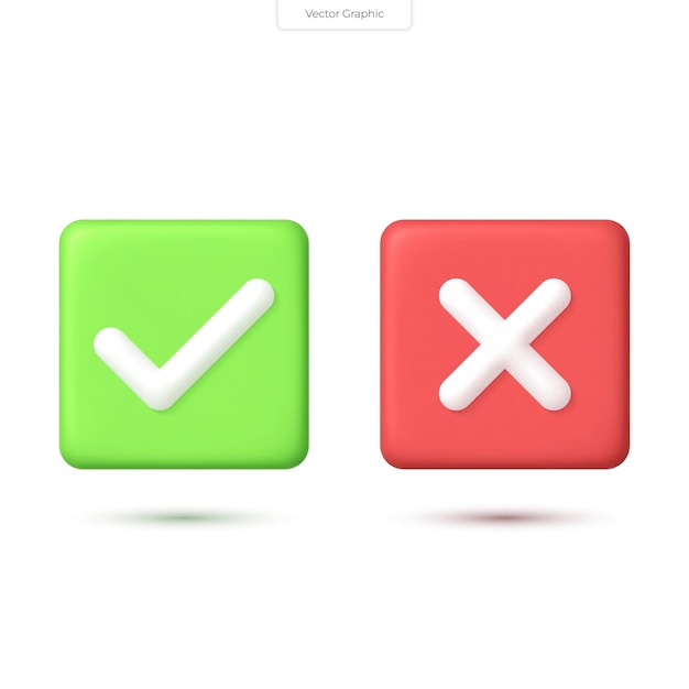 set of 3D icons of completed and rejected task vector illustration