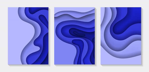 Set of abstract background color 3d paper art illustration. Fluid gradient background.