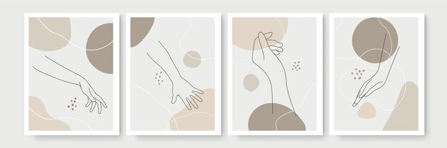 set of abstract boho style posters with hand gesture