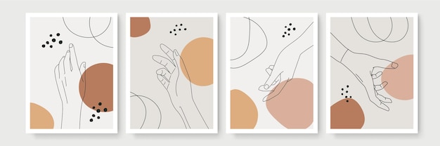 set of abstract boho style posters with hand gesture