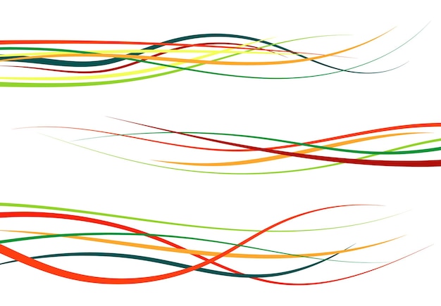 Set of abstract color curved lines Wave design element Vector illustration