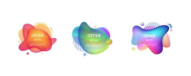 set of abstract liquid shape. fluid design, abstract modern graphic elements. dynamical colored forms and line. gradient abstract banners with flowing liquid shapes