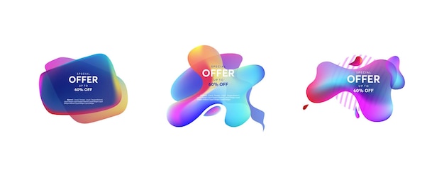 set of abstract liquid shape. fluid design, abstract modern graphic elements. dynamical colored forms and line. gradient abstract banners with flowing liquid shapes