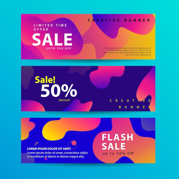 Set of abstract modern graphic liquid banners Dynamical waves different colored fluid forms Isolated templates with flowing liquid shapes