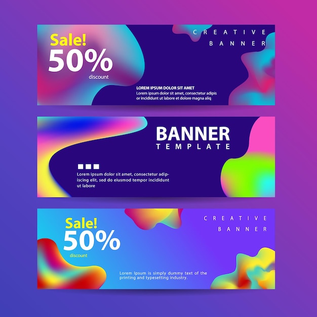 Set of abstract modern graphic liquid banners Dynamical waves different colored fluid forms Isolated templates with flowing liquid shapes