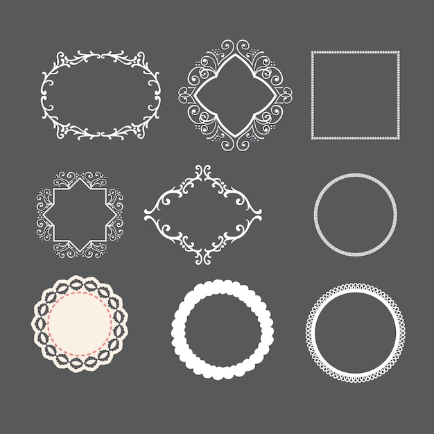 Set of arch and double arc rectangle and square oval and circle frames with wavy edges Simple geo