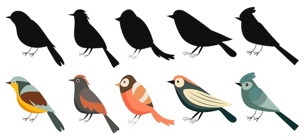 set of birds silhouette isolated vector