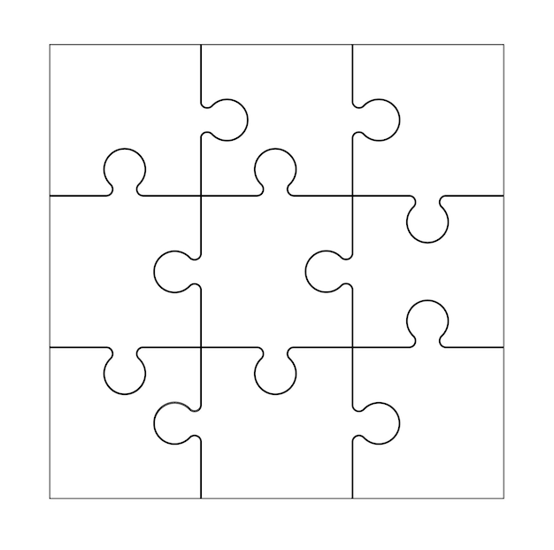Set of black and white puzzle pieces isolated on a white background Vector puzzle illustration
