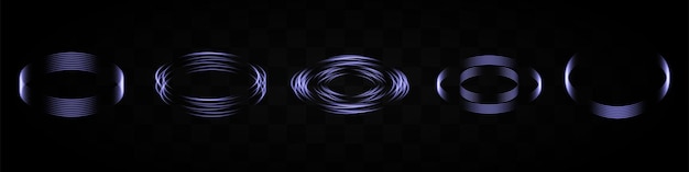 set of blue neon light rings forming various patterns on a transparent background ideal for tech scifi or digital design elements