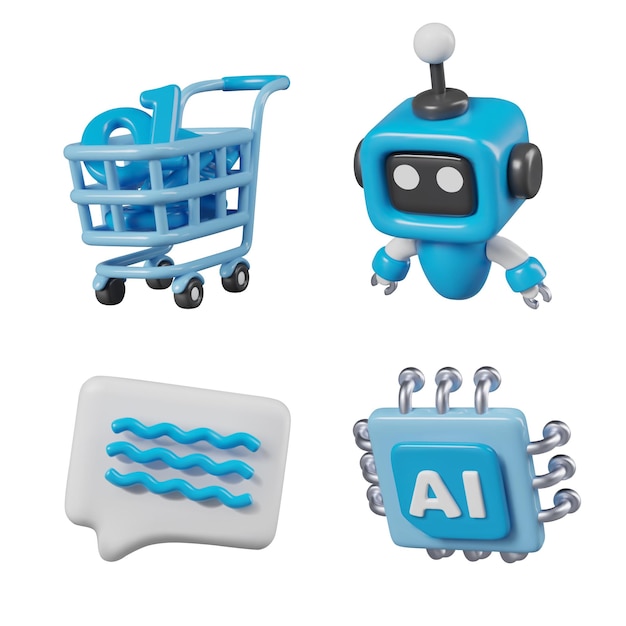 set of blue objects for artificial intelligence concepts basic services of virtual assistant