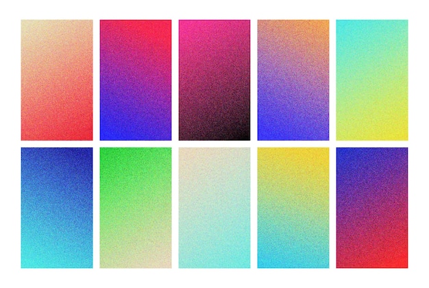 set of blurred vibrant gradient background noise grain texture colorful gradation soft smooth 90s