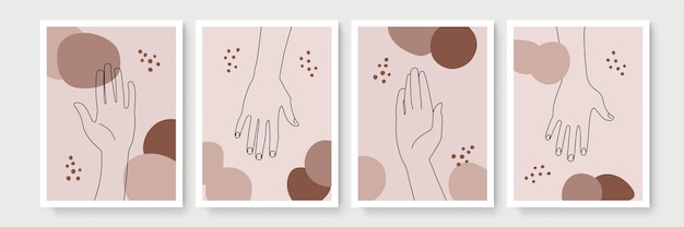 set of boho poster with and gesture style wall art decor