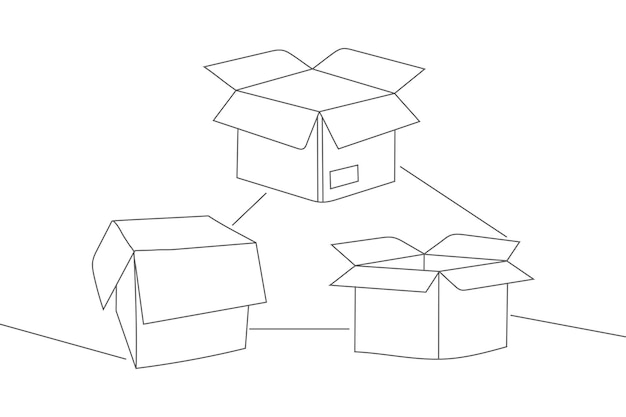 Set of cardboard boxes line art vector illustration