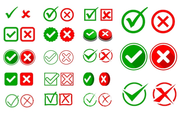 set of check mark or wrong and right sign option in flat style eps vector