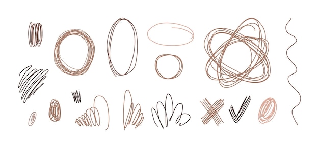 set of children doodles on white background minimalist abstract shapes collection editable line