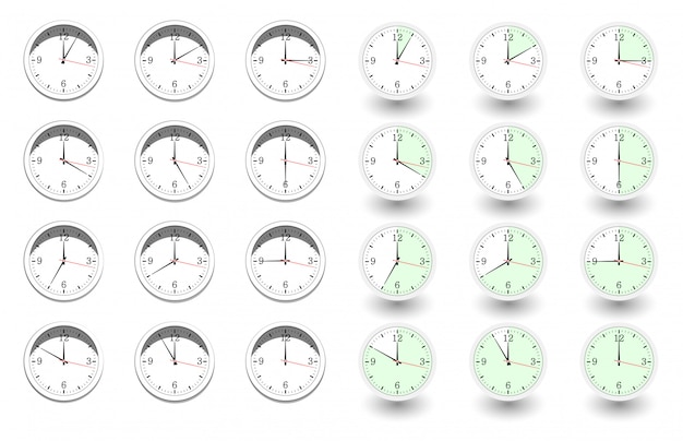 Set of clocks for every hour