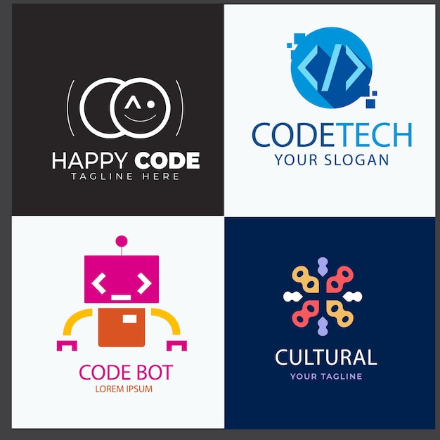 set of code and document symbol logo design template