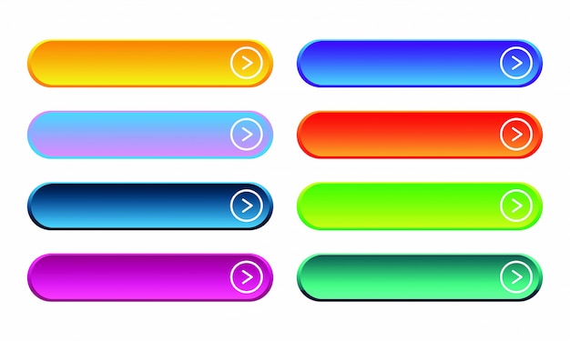set of colored gradient web buttons on white background. web elements collection.