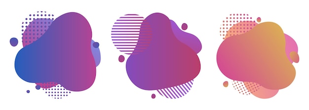 Set of colorful abstract liquid design gradient shapes geometric modern splash halftone for text