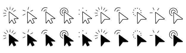 Set of computer arrow cursor in black Click arrow cursor icons collection
