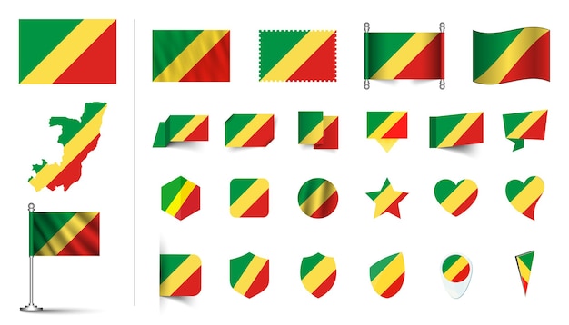 set of congo flag flat icon set vector illustration flag button waving 3d rendering symbols
