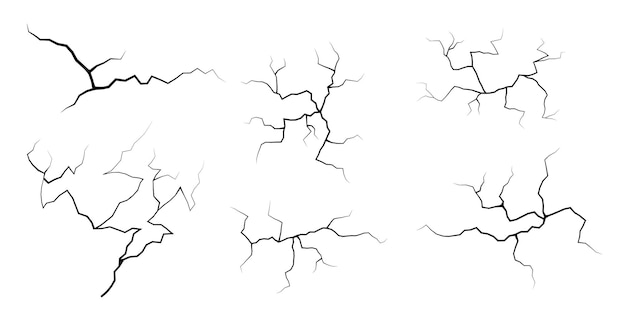 Set of cracks Collection of different black lightning bolts Earth crack Thunderstorm cracks