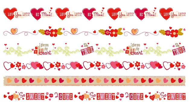 Set of cute pink love and flower border frame design