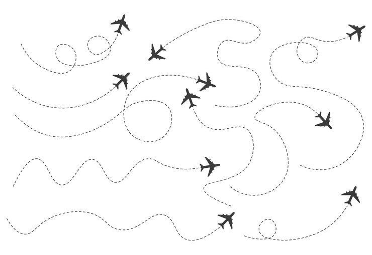 Vektor set of dashed line airplane route