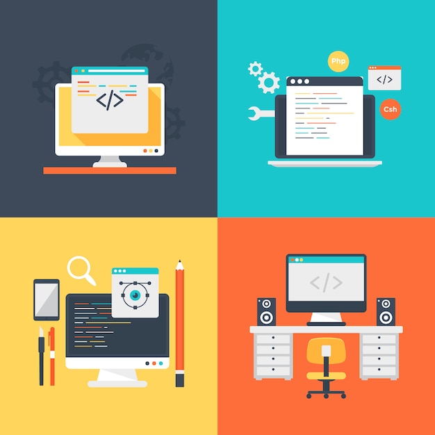 Set Of Design Development Services Illustration