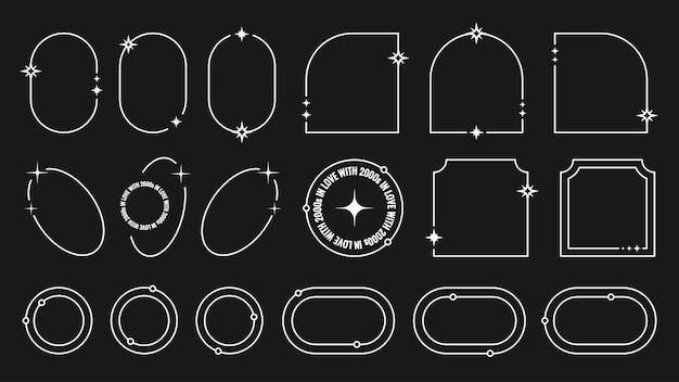 Set of different frames in y2k style Graphic line design elements with frames stars and text