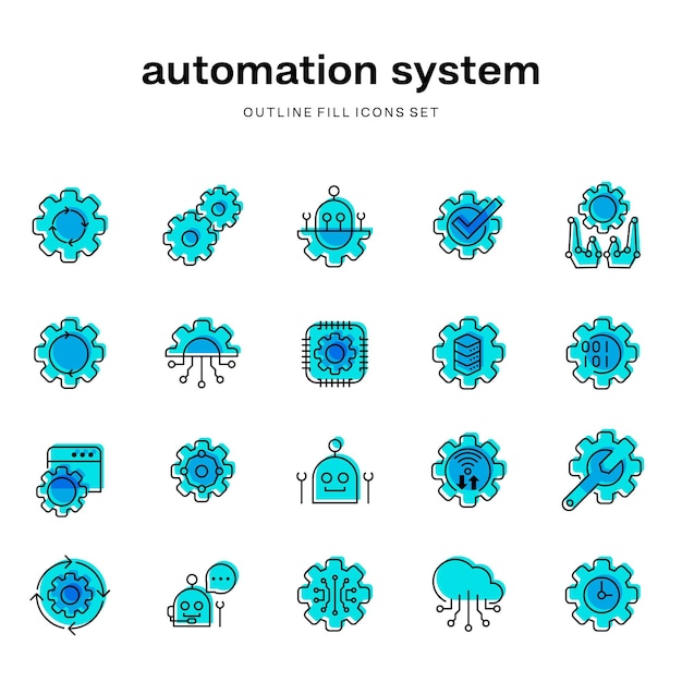 set of flat icons design for configuration automation system