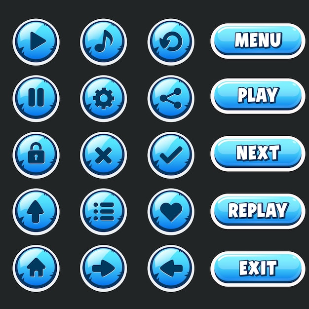 Set of game interface buttons, colorful set graphic interface elements