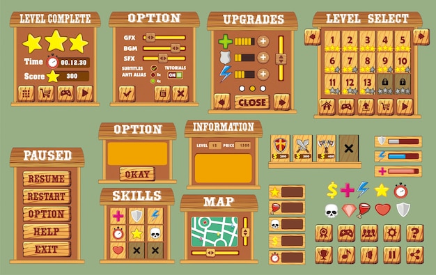 set of game interface with buttons