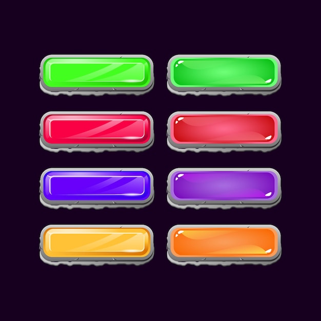 set of game ui stone diamond and jelly colorful button for gui asset elements