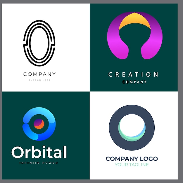 Set of gradient o logo collection with black and white