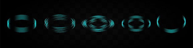 set of green neon light rings forming various patterns on a transparent background ideal for tech scifi or digital design elements