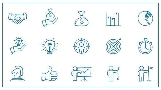 set of hand drawn business icon business doodle icon set vector design