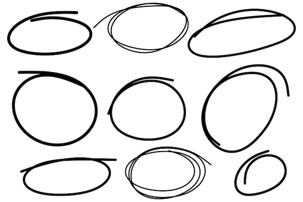 Set of hand drawn circle highlighter design element grunge round shape