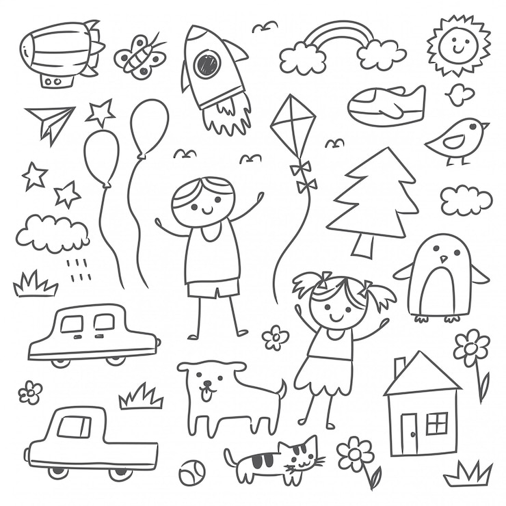 Vektor set of hand drawn kid doodles
