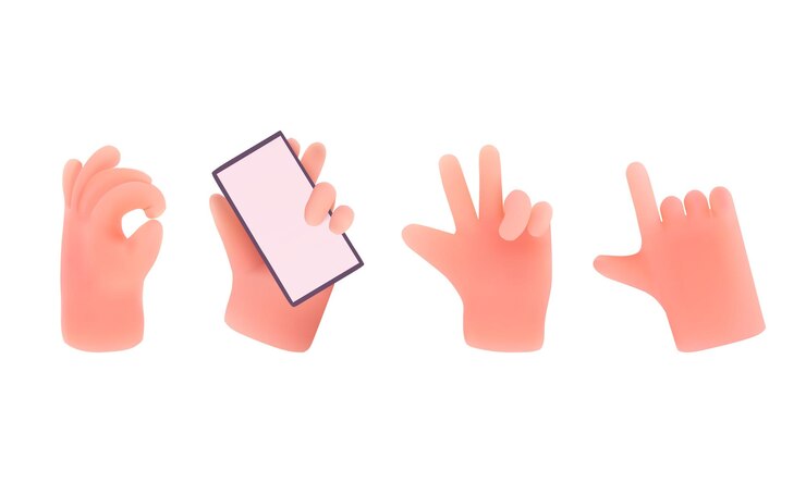 Set of hand gestures in cartoon style 3d render Vector illustration isolated background