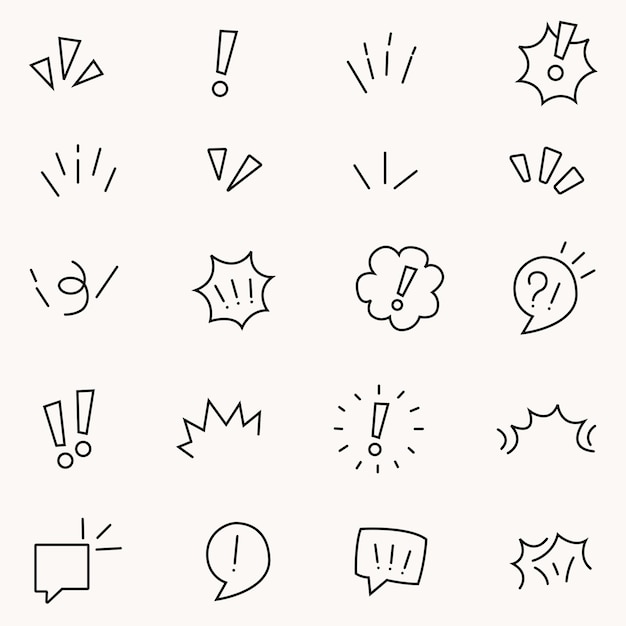 Set of handdrawn simple various signs exclamation marks question marks speech bubbles emotions