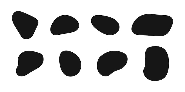 Set of irregular organic shapes deformated blobs liquid ink spots distorted bubbles textures