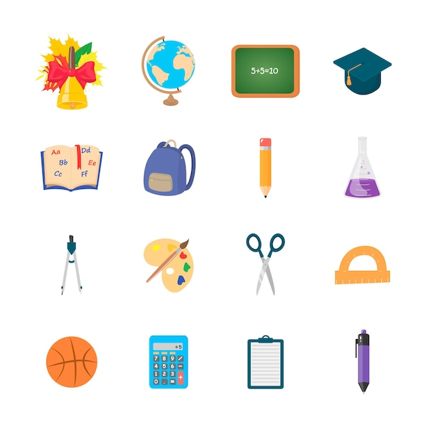 Set of isolated education icons on a white background. Vector flat illustration.