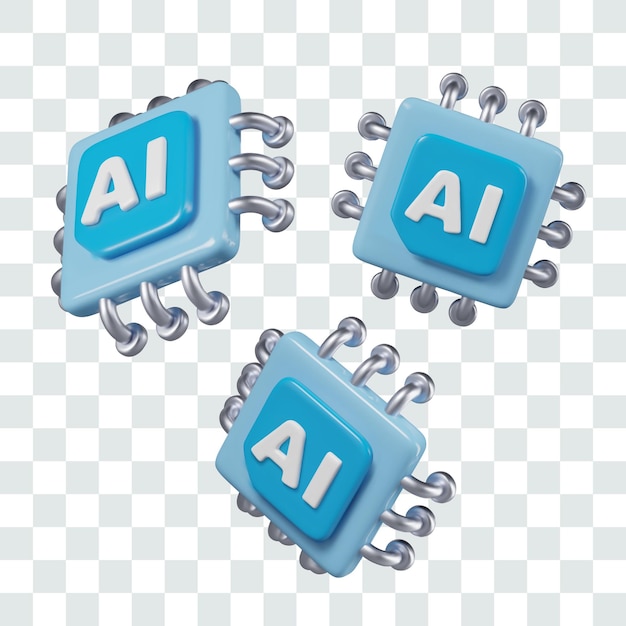 Set of isolated processors in different positions Blue electronic circuits for data processing