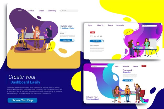 Set of landing page design templates, business strategy, analytics and brainstorming. Modern vector illustration concepts for website design ui/ux and mobile website development, business presentation
